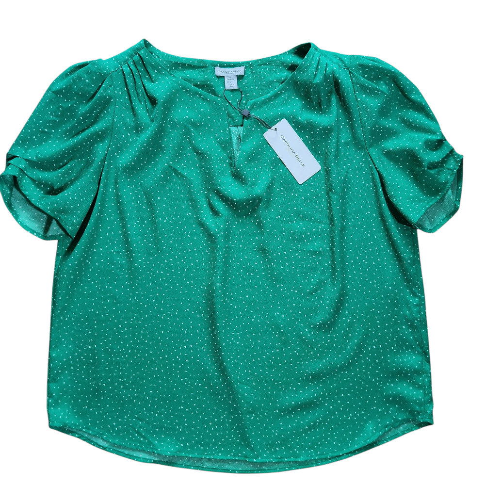Carolina Belle blouse green polka dots size XL NWT